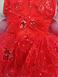 Adorable Red Net Party Wear Fit And Flare Dress For Girls-thumb1