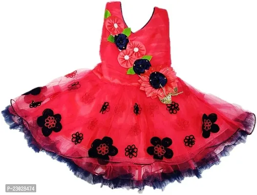 Adorable Red Net Party Wear Fit And Flare Dress For Girls