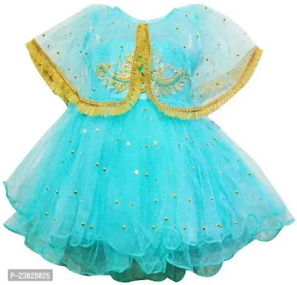 Adorable Blue Net Party Wear Fit And Flare Dress For Girls-thumb0