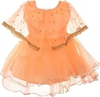 Adorable Orange Net Party Wear Fit And Flare Dress For Girls-thumb1