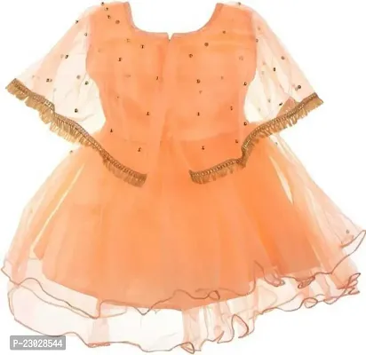 Adorable Orange Net Party Wear Fit And Flare Dress For Girls-thumb2