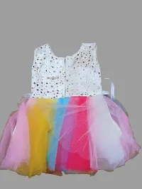 Adorable Pink Net Party Wear Fit And Flare Dress For Girls-thumb1