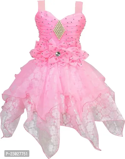 Adorable Pink Net Party Wear Fit And Flare Dress For Girls