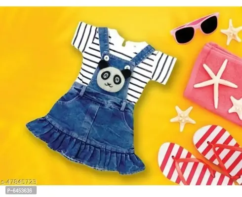 Baby girl Party wear Cotton Top and Denim Dungree Sets-thumb0