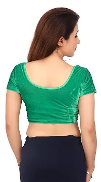 Carrel Women Velvet Fabric Round Neck Half Sleeves Plain Blouse (Green,L)-thumb2
