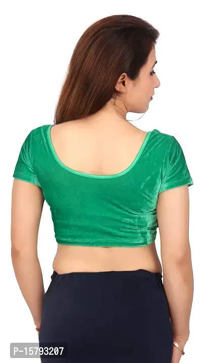 Carrel Women Velvet Fabric Round Neck Half Sleeves Plain Blouse (Green,L)-thumb3