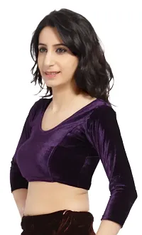 Carrel Women Velvet Fabric U-Neck 3/4 Sleeves Plain Blouse (purple,XL)-thumb2