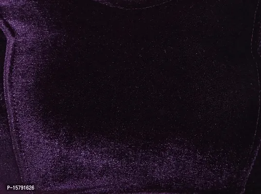 Carrel Women Velvet Fabric U-Neck 3/4 Sleeves Plain Blouse (purple,XL)-thumb5
