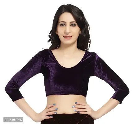 Carrel Women Velvet Fabric U-Neck 3/4 Sleeves Plain Blouse (purple,XL)-thumb0