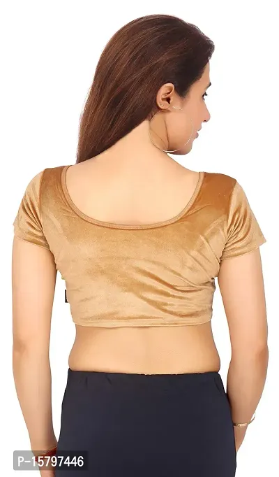 Carrel Women's Velvet Fabric Saree Blouse (2057-Bl-Dgold-L_Dark Gold_Large)-thumb3