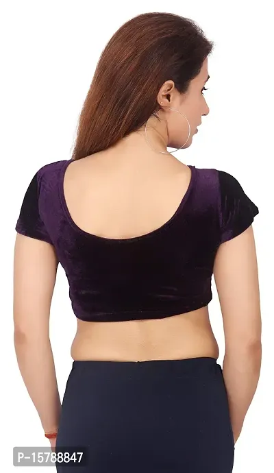 Carrel Women Velvet Fabric Round Neck Half Sleeves Plain Blouse (Dark Purple,XL)-thumb3