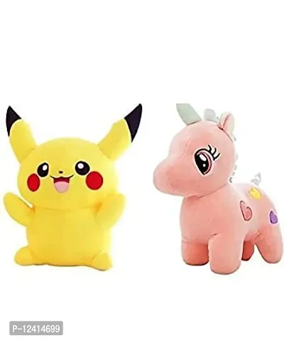 SHASHIKIRAN?Soft Toys Combo of Pink Unicorn and Pikacahu Stuffed Plush Fluffy Toys for Kids & Children Playing - Pack of 2 (Multicolour) Birthday Gift / Pillow Toy/Home/Car Decoration Toy/Baby Toy-thumb0