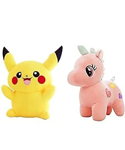 SHASHIKIRAN?Soft Toys Combo of Pink Unicorn and Pikacahu Stuffed Plush Fluffy Toys for Kids  Children Playing - Pack of 2 (Multicolour) Birthday Gift / Pillow Toy/Home/Car Decoration Toy/Baby Toy