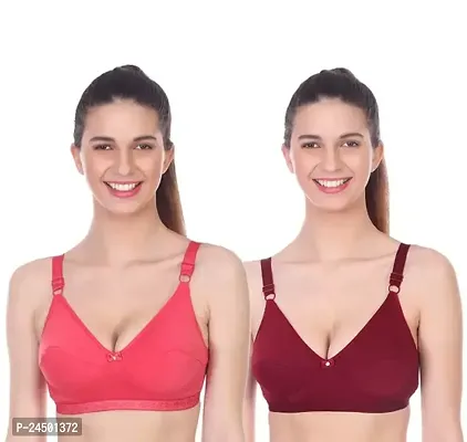 Stylish Multicoloured Cotton Solid Bras For Women Pack Of 2