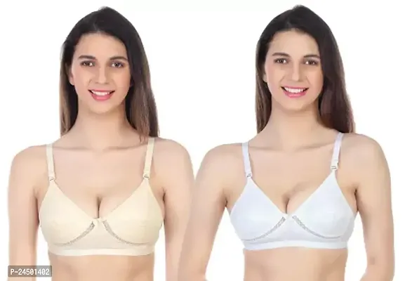 Stylish Multicoloured Cotton Solid Bras For Women Pack Of 2-thumb0