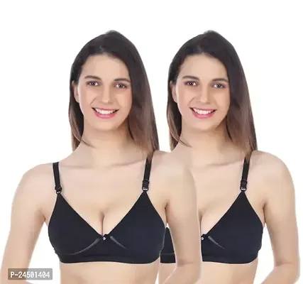 Stylish Black Cotton Solid Bras For Women Pack Of 2-thumb0