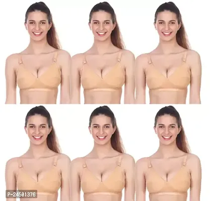 Stylish Beige Cotton Solid Bras For Women Pack Of 6