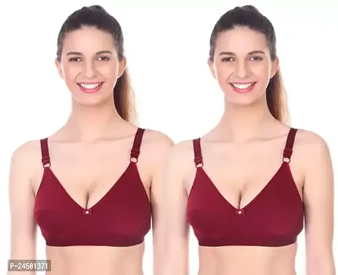 Stylish Magenta Cotton Solid Bras For Women Pack Of 2