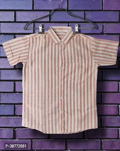 Reliable Peach Cotton Striped Short Sleeves Casual Shirts For Men-thumb0