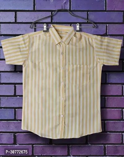 Reliable Yellow Cotton Striped Short Sleeves Casual Shirts For Men