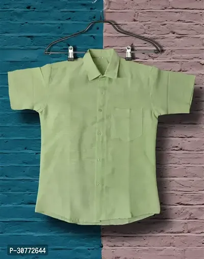 Reliable Green Cotton Solid Short Sleeves Casual Shirts For Men-thumb0