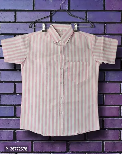 Reliable Pink Cotton Striped Short Sleeves Casual Shirts For Men-thumb0