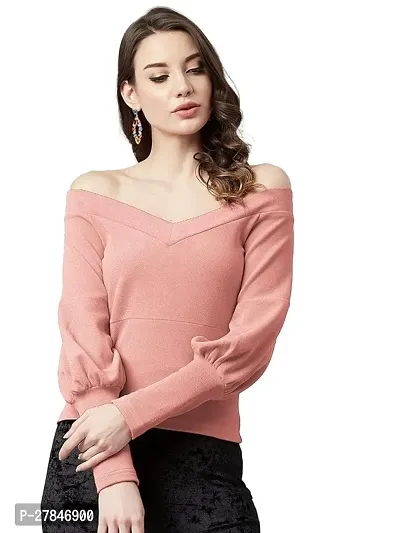 Polyester Spandex Neck Full Sleeve Solid Pain Crop Top