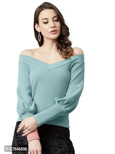 Polyester Spandex Neck Full Sleeve Solid Pain Crop Top-thumb0