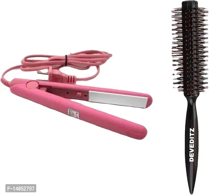 Fancy Mini Hair Straightner + Round Hair Brush Comb-thumb0