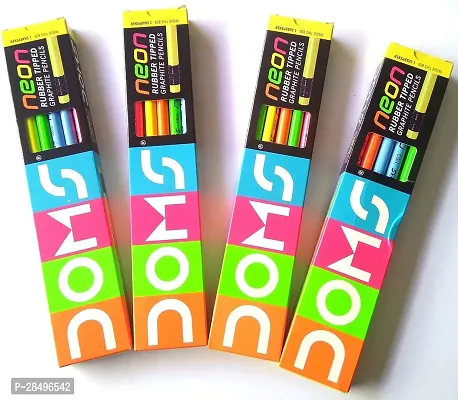 DOMS Neon Rubber tipped Graphite Pencils (Set of 4 Packets - 40 Pencils-thumb0