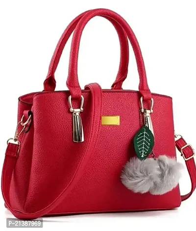 Stylish Red PU Solid Handbag For Women-thumb0