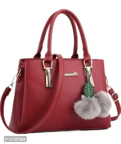 Stylish Red PU Solid Handbag For Women-thumb0