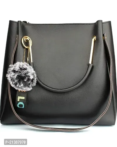 Stylish Black PU Solid Handbag For Women