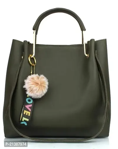 Stylish Green PU Solid Handbag For Women-thumb0