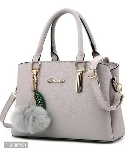 Stylish Grey PU Solid Handbag For Women-thumb0