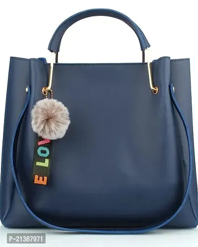 Stylish Blue PU Solid Handbag For Women