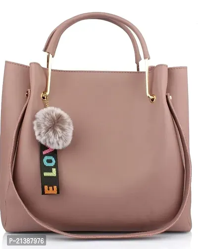 Stylish Peach PU Solid Handbag For Women