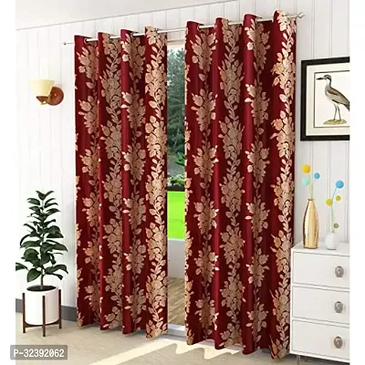 Stylish Maroon Polyester Printed Eyelet Fitting Door Curtain-thumb0