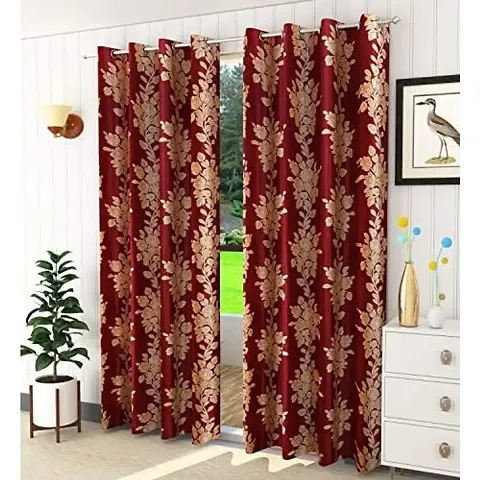 Stylish Maroon Polyester Printed Eyelet Fitting Door Curtain