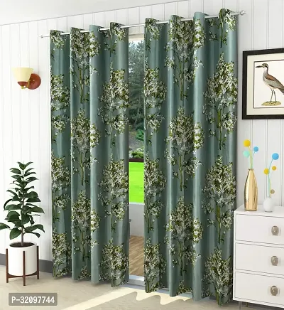 LUXURY CRAFTS Eyelet Polyester Door Curtain 7 feet x 4 feet (Light Green)- Pack of 1-thumb0