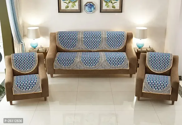 Fancy 5 Seater Polycotton Sofa And Chair Cover Set Of 6 Pcs Sky Blue