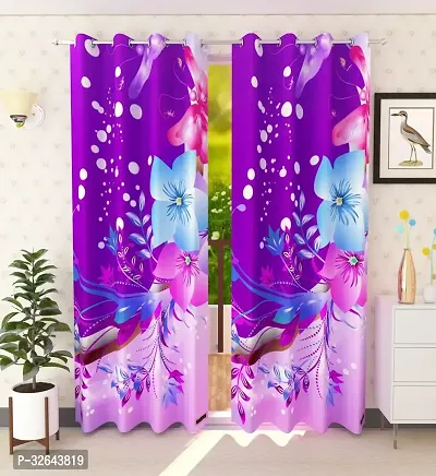 Stylish Purple Polyester Printed Door Curtains 7x4 Ft Pack Of 2