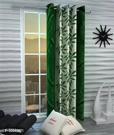 Stylish Green Polyester Eyelet Fitting Curtain-thumb0