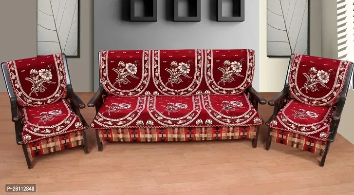 Fancy Luxurious Polycotton Flowered Sofa Cover 5 Seater Standard Set Of 6 Maroon