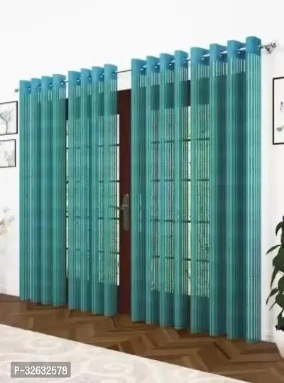 Stylish Blue Polyester Eyelet Fitting Curtain