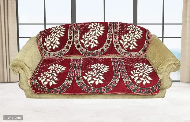 Fancy 3 Seater Velvet Sofa Cover Pack Of 2 Maroon-thumb0