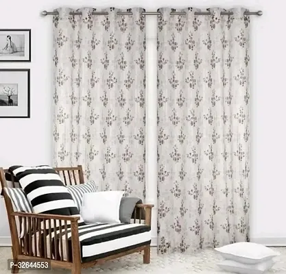 Stylish White Polyester Printed Door Curtains 7x4 Ft Pack Of 2