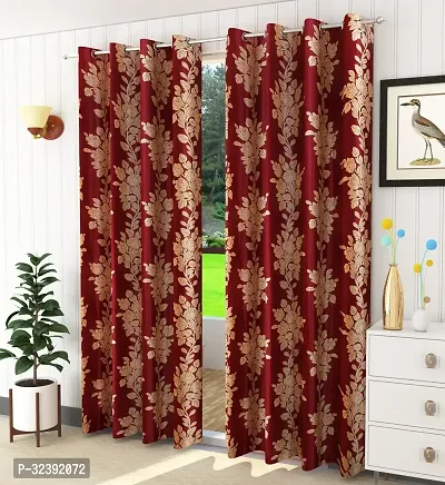 Stylish Maroon Polyester Printed Eyelet Fitting Door Curtain Pack Of 2-thumb0