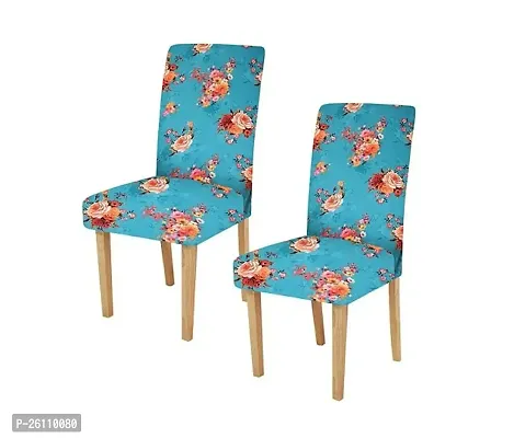 Classic Floral Stretchable Printed Dining Chair Covers,Elastic Chair Seat Protector Sky Blue Floral,Pack Of 2-thumb0