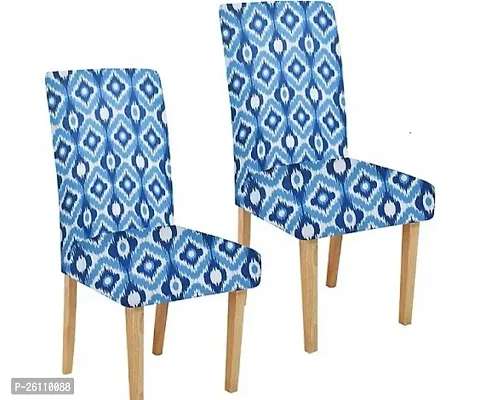 Classic Floral Stretchable Printed Dining Chair Covers,Elastic Chair Seat Protector Sky Blue,Pack Of 2